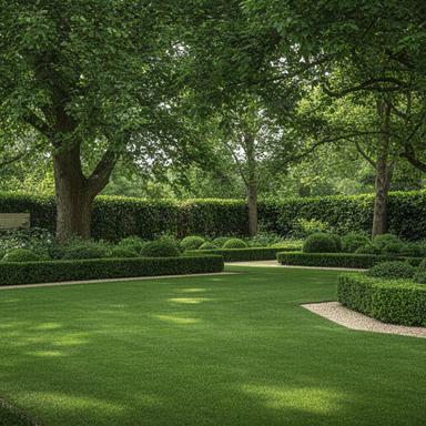 Giardino di San Marco con prato fitto, siepi sagomate e alberi da ombra